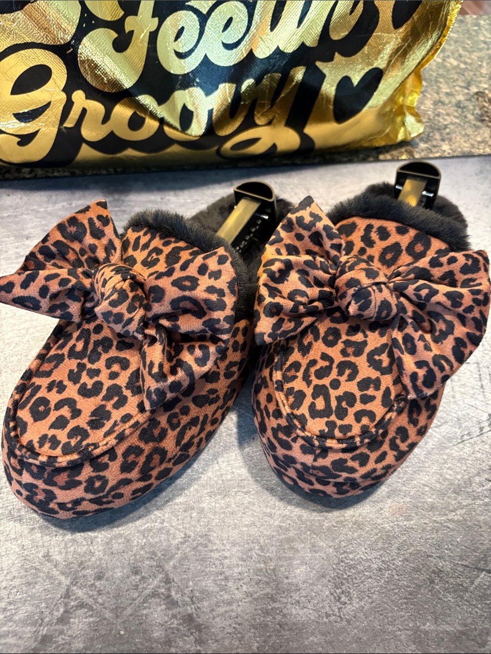 Born Leopard Print Bow Slippers - Brown & Black